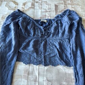 hollister blue blouse with lace detailing